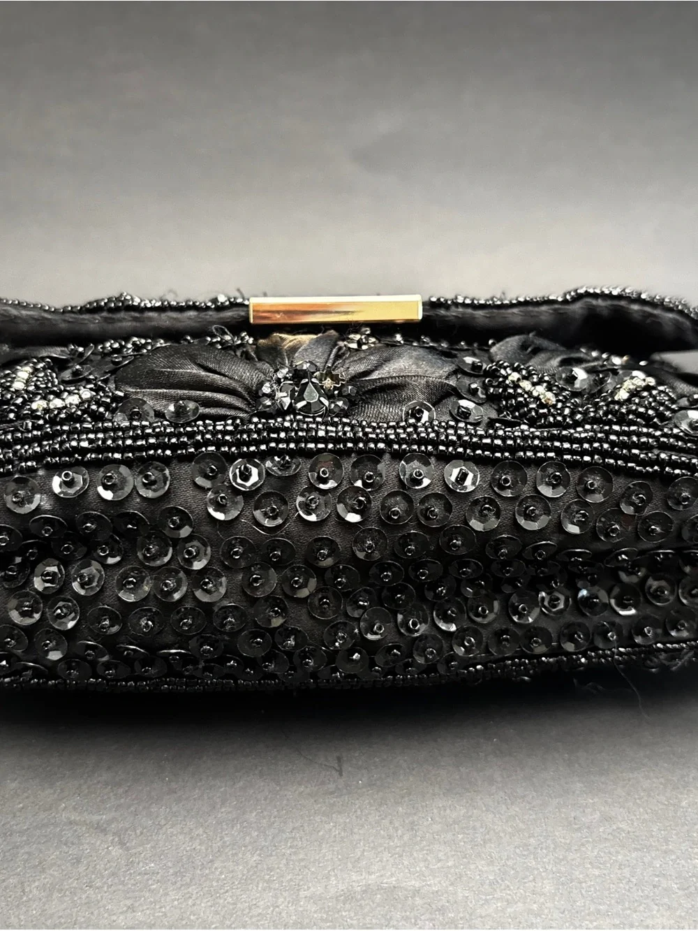Zara Black Beaded Floral Evening Clutch